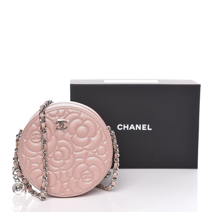 Chanel Lambskin Camellia Quilted Round Clutch With Chain Light Pink 10 of 10