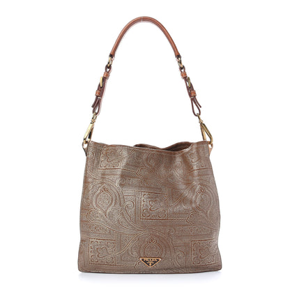 Prada Metallic Calfskin Embossed Tote Brown Gold 1 of 7