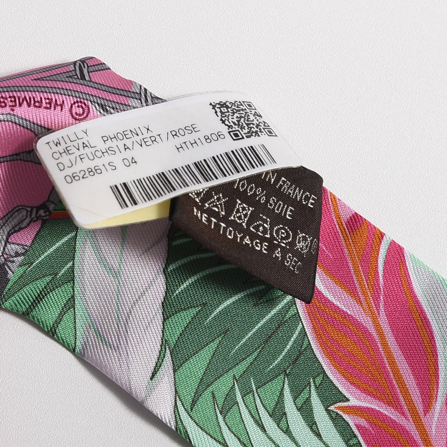 Hermes Silk Cheval Phoenix Twilly Fuchsia Vert Rose 4 of 4