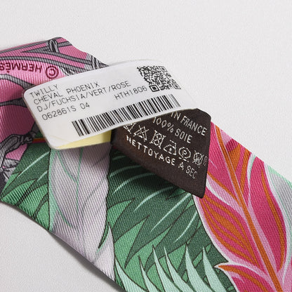 Hermes Silk Cheval Phoenix Twilly Fuchsia Vert Rose 4 of 4
