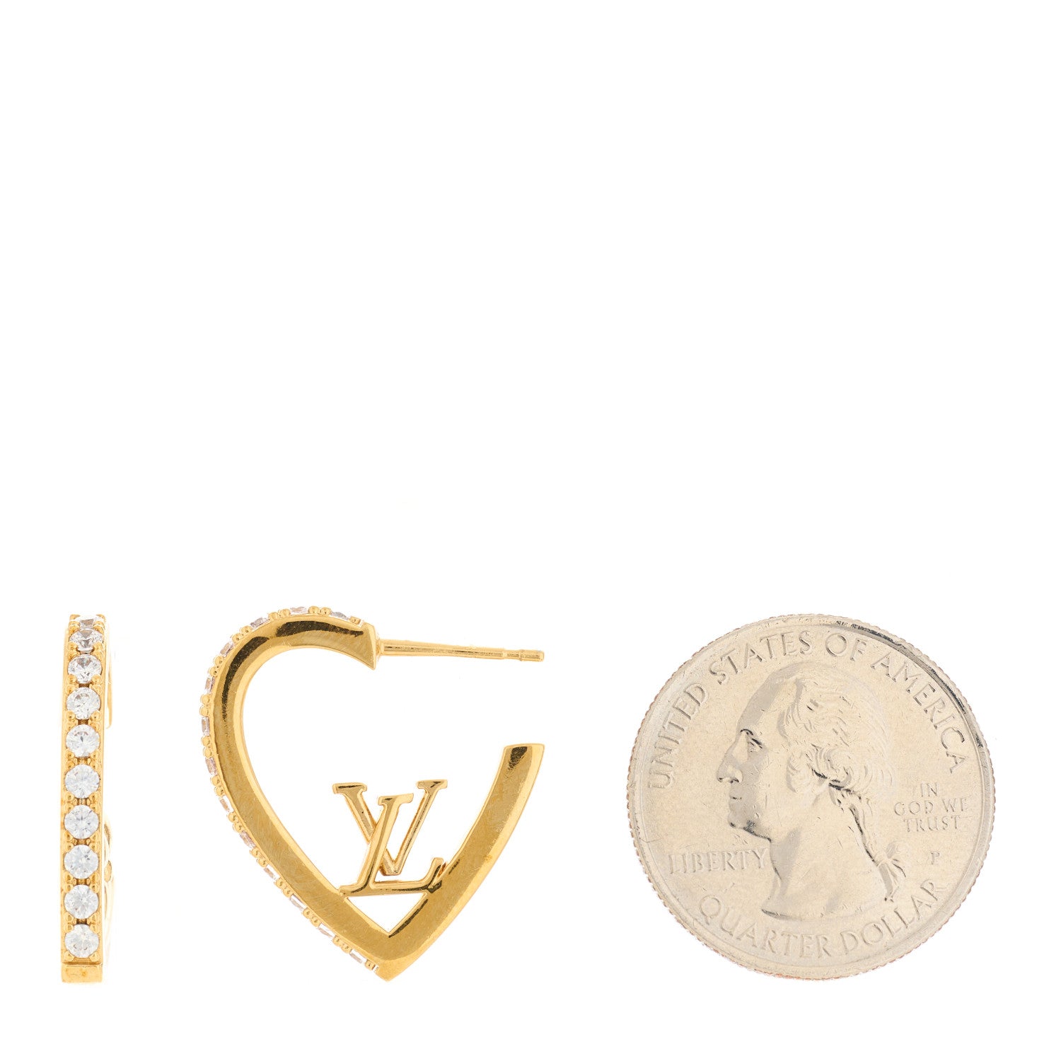 Louis Vuitton Metal Crystal My LV Love Hoop Earrings Gold 2 of 7