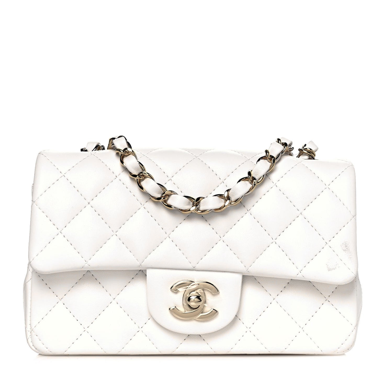 Lambskin Quilted Mini Rectangular Flap White