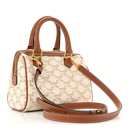 Celine Triomphe Canvas Calfskin Small Boston Bag White 3 of 13