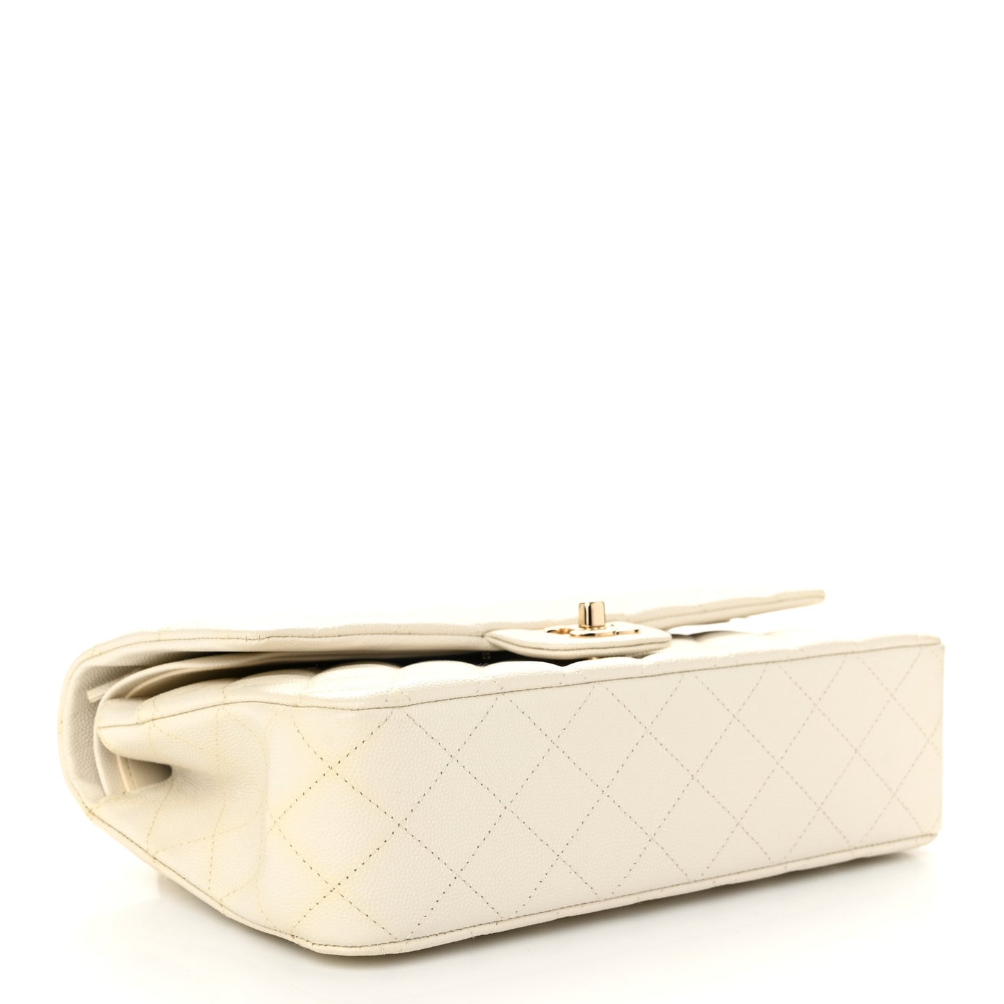 Caviar Quilted Medium Double Flap White