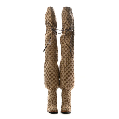 Gucci Monogram Over the Knee Boots 38.5 Beige Ebony 2 of 8