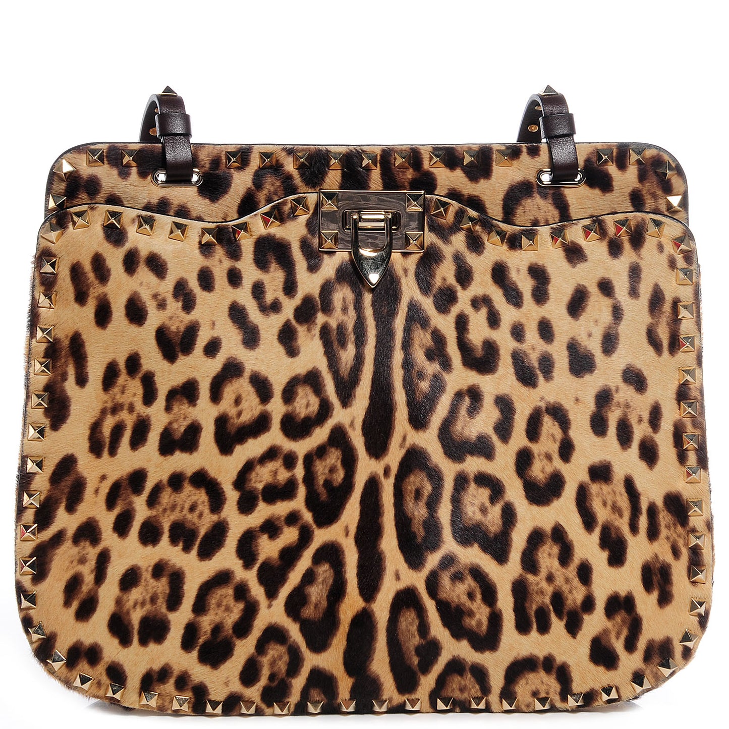 Calf Hair Leopard Print Rockstud Shoulder Satchel