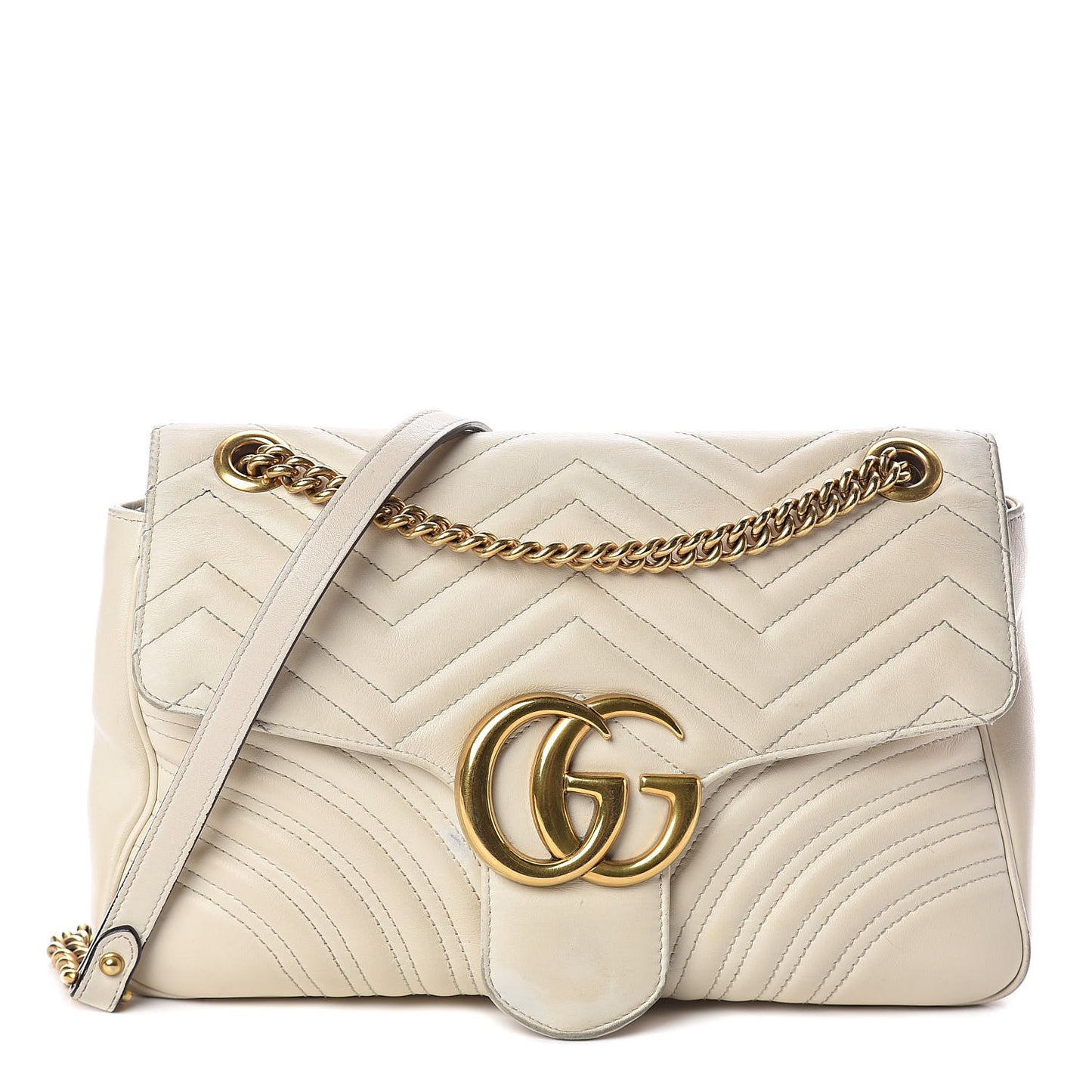 Calfskin Matelasse Medium GG Marmont Shoulder Bag White