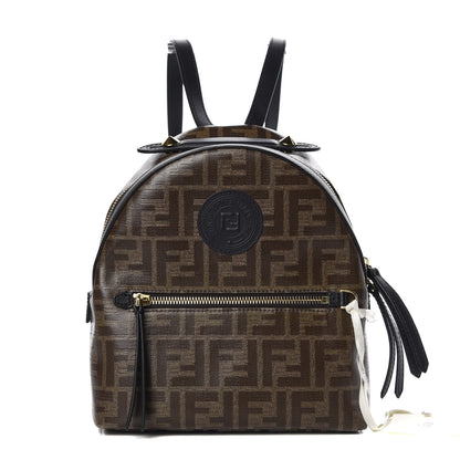 Fendi Glazed Fabric Vitello Century FF 1974 Stamp Patch Mini Backpack Mogano Panna Black 1 of 9