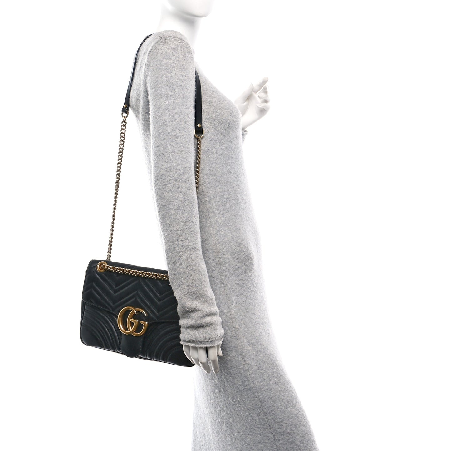 Calfskin Matelasse Medium GG Marmont Shoulder Bag Black