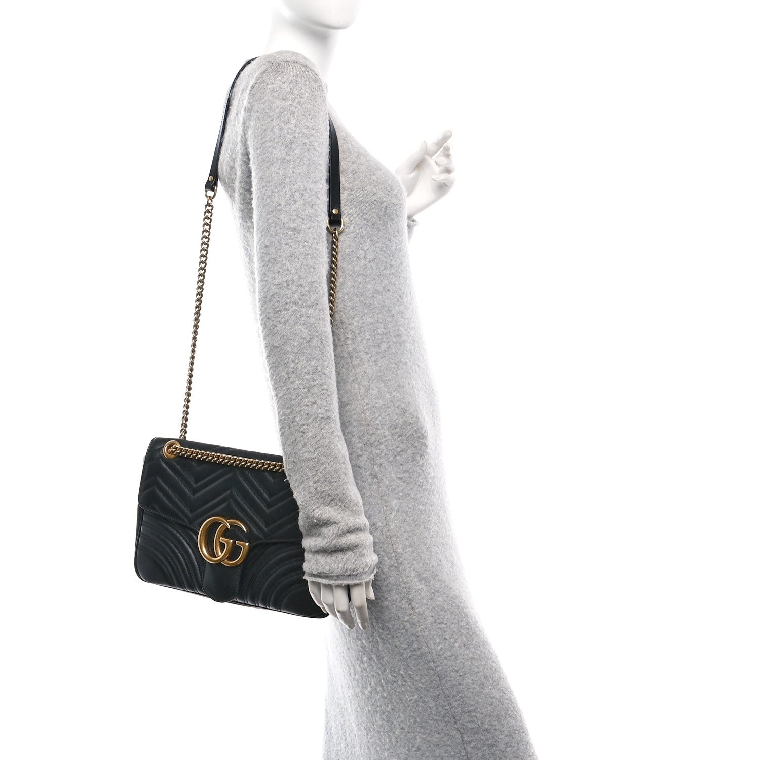 Gucci Calfskin Matelasse Medium GG Marmont Shoulder Bag Black 2 of 12