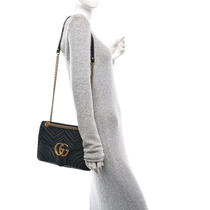 Gucci Calfskin Matelasse Medium GG Marmont Shoulder Bag Black 2 of 12