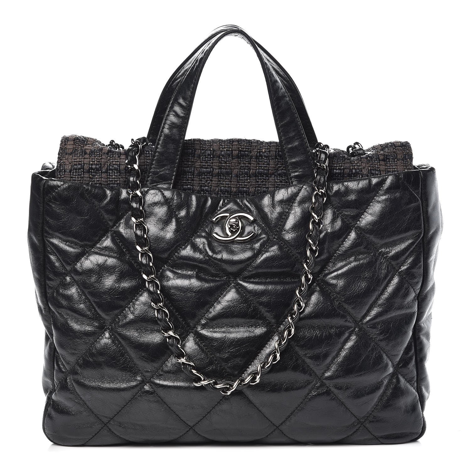 Chanel Glazed Calfskin Quilted Tweed Portobello Tote Black 1 of 12