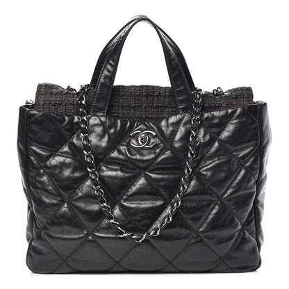 Chanel Glazed Calfskin Quilted Tweed Portobello Tote Black 1 of 12