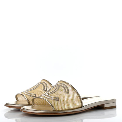 Chanel Glitter Mesh Patent Calfskin CC Sandal Mule 36 Gold 3 of 6