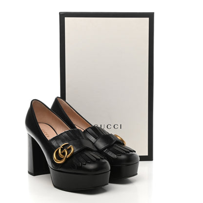 Gucci Malaga Kid GG Marmont Fringe Platform Loafer Pumps 35 Black 11 of 11