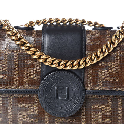 Fendi Glazed Fabric Vitello Century FF 1974 Stamp Patch Mini Double F Crossbody Bag Mogano Panna Black 12 of 12