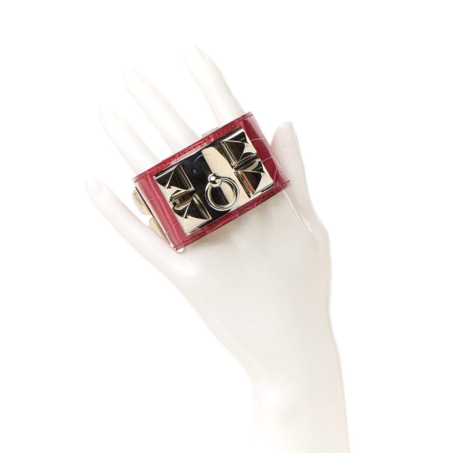 Hermes Shiny Alligator Collier De Chien CDC Bracelet S Fuchsia 2 of 6