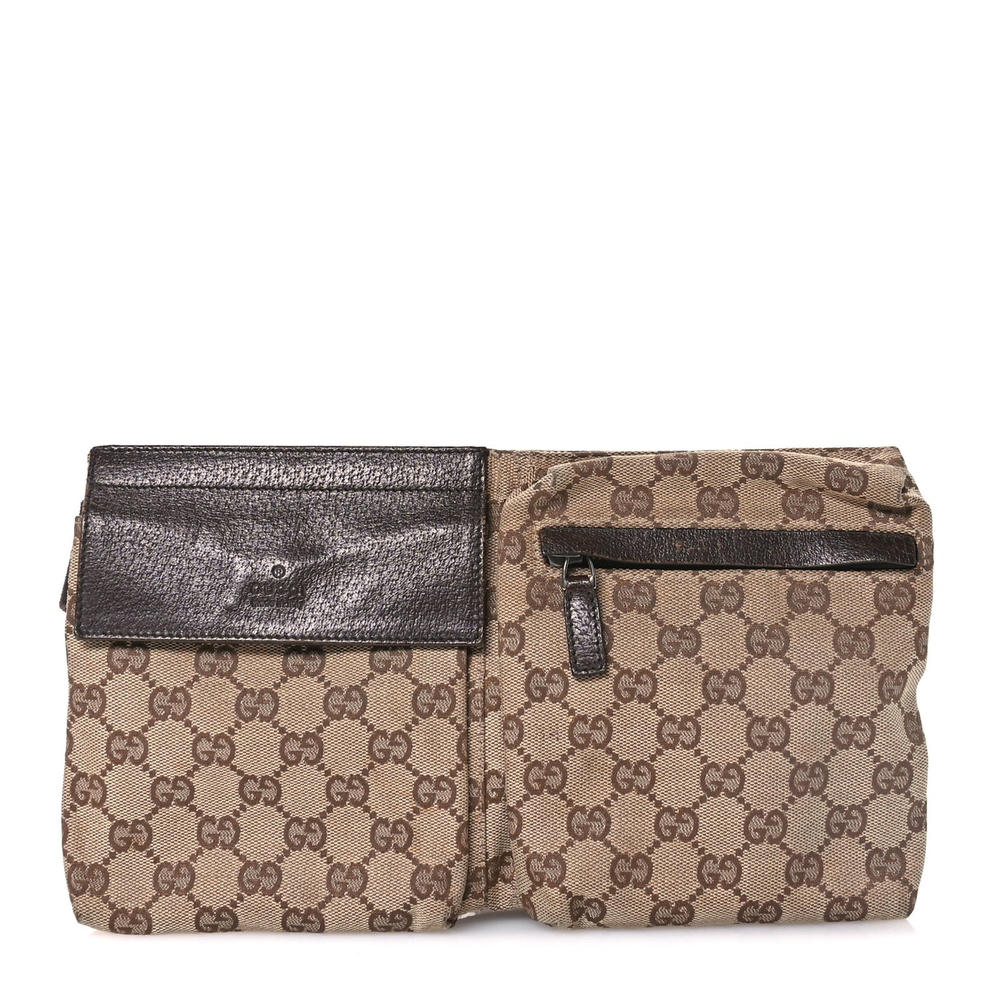 GG Monogram Web Double Pocket Belt Bag Dark Brown