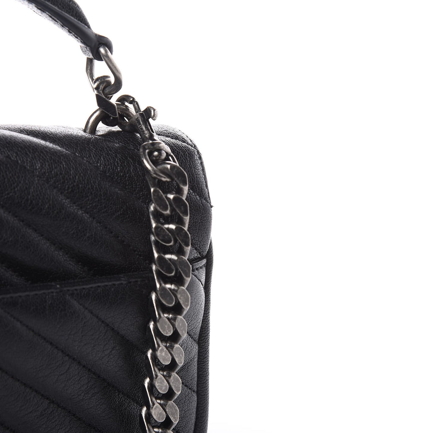 Sheepskin Matelasse Chevron Monogram Medium College Bag Black