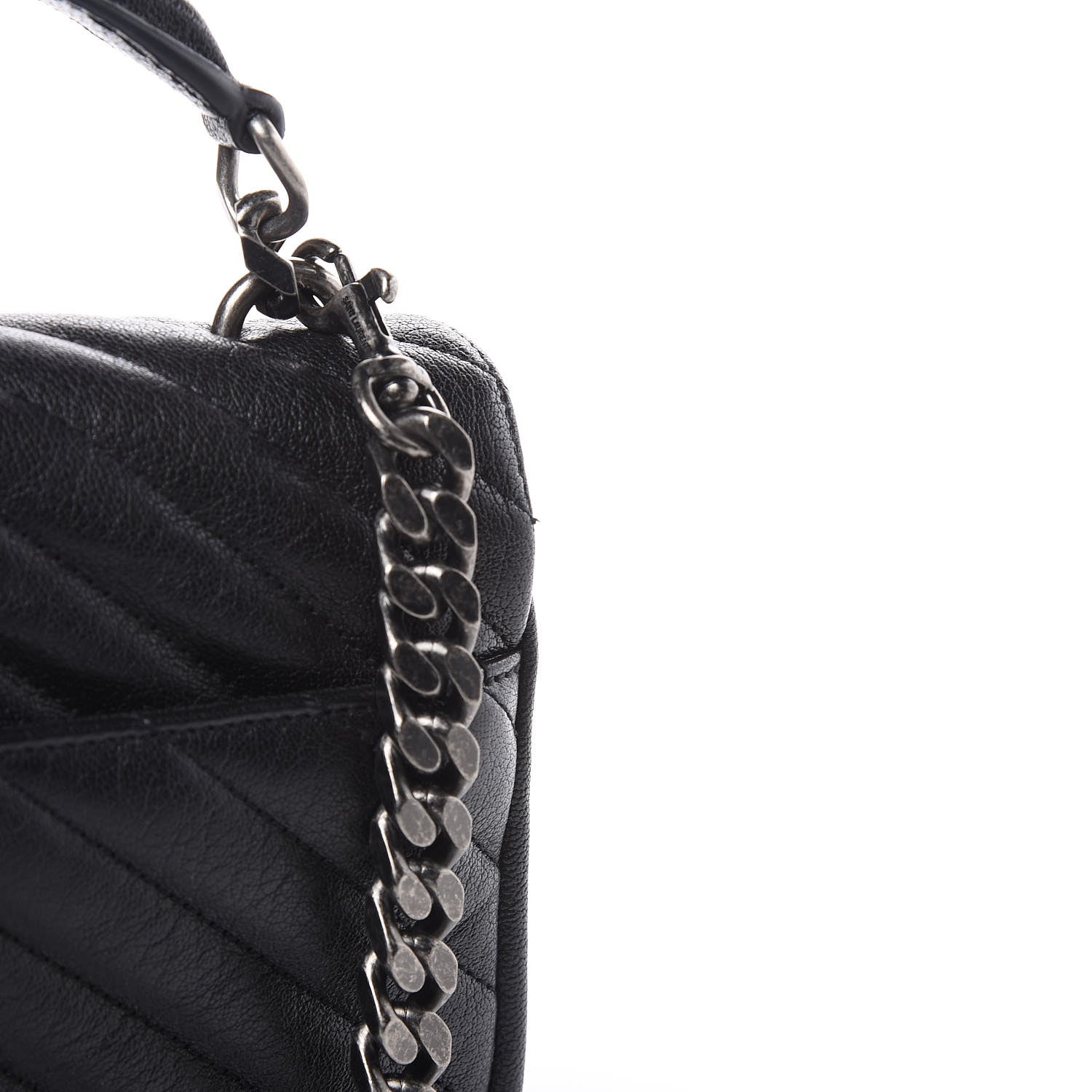 Saint Laurent Sheepskin Matelasse Chevron Monogram Medium College Bag Black 10 of 12