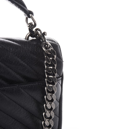 Saint Laurent Sheepskin Matelasse Chevron Monogram Medium College Bag Black 10 of 12