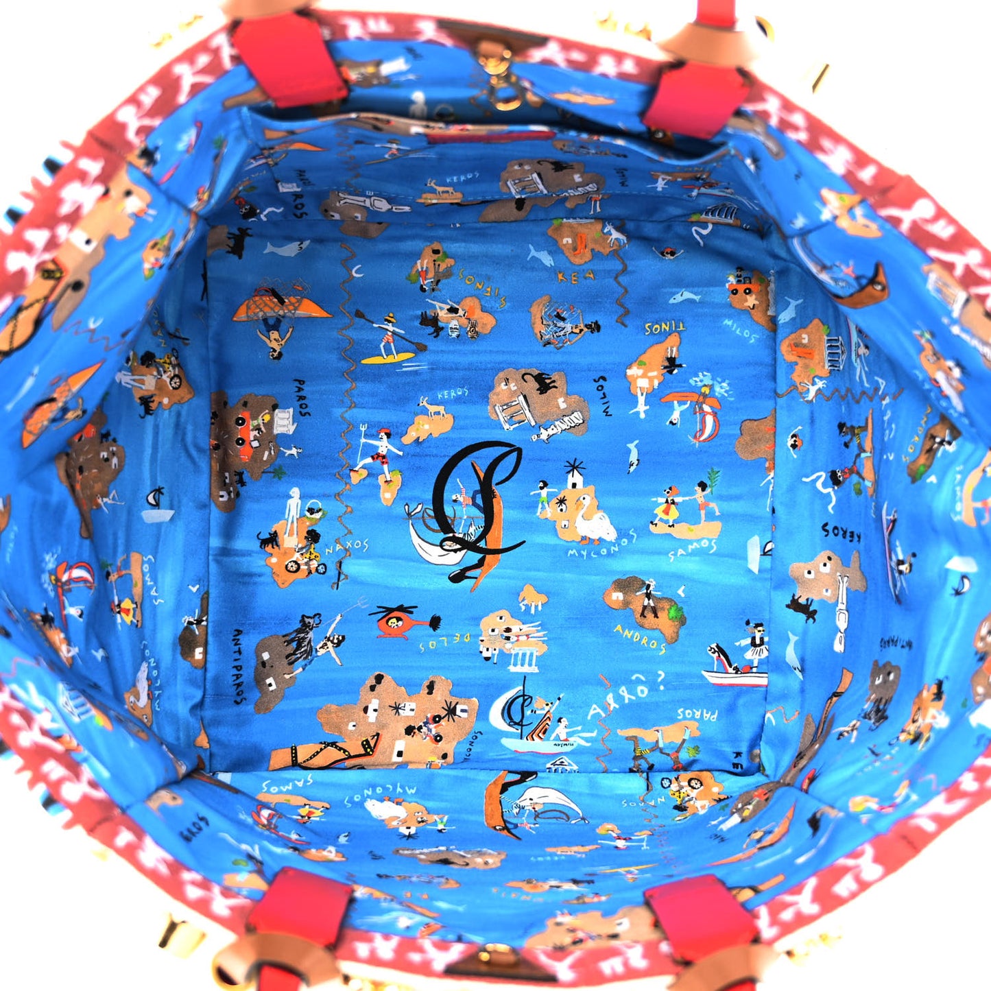 Frise Broderie Calfskin Greekaba Tote Biscotto Multicolor