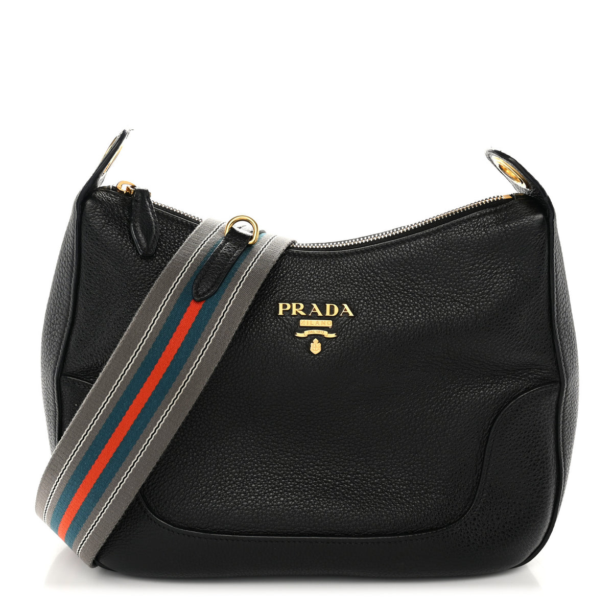 Prada Vitello Daino Zippered Messenger Hobo Black 1 of 10