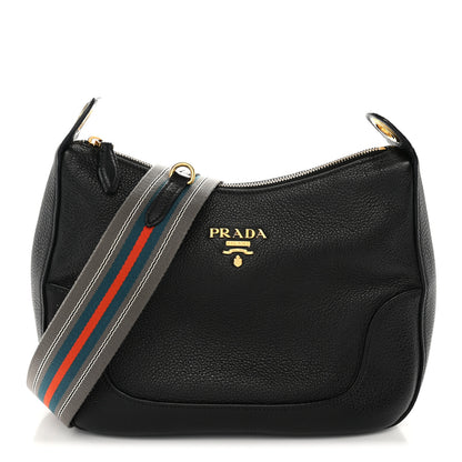 Prada Vitello Daino Zippered Messenger Hobo Black 1 of 10