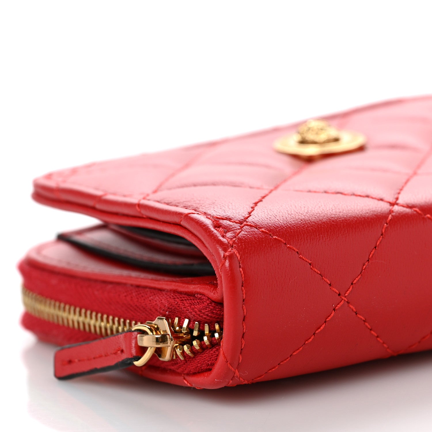 Versace Nappa Quilted Medusa Compact Zip Around Wallet Red 8 of 9