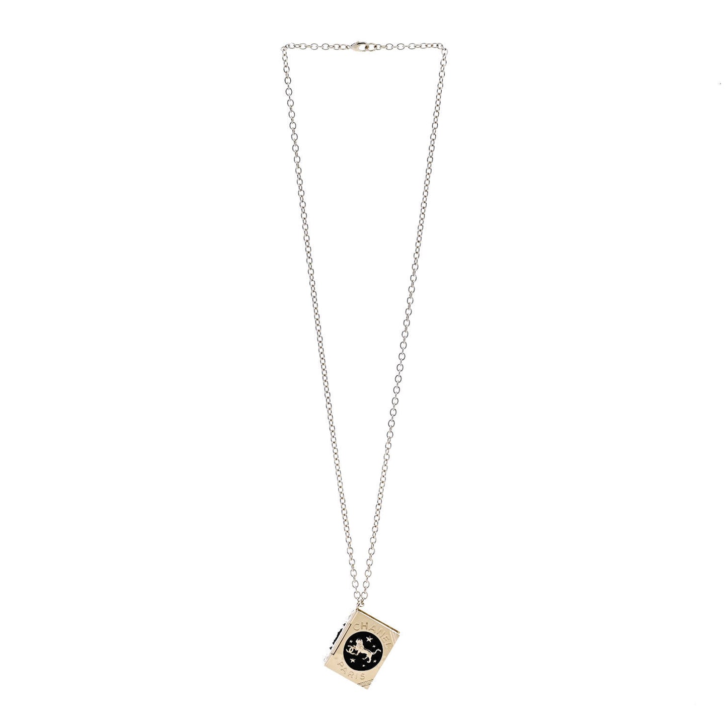 Metal CC Lion Book Locket Necklace Gold