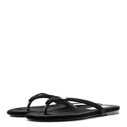 Chanel Velvet Crystal CC Thong Sandals 36.5 Black 3 of 9