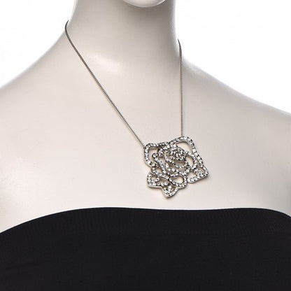 Chanel Swarovski Crystal Camellia CC Necklace Silver 2 of 3