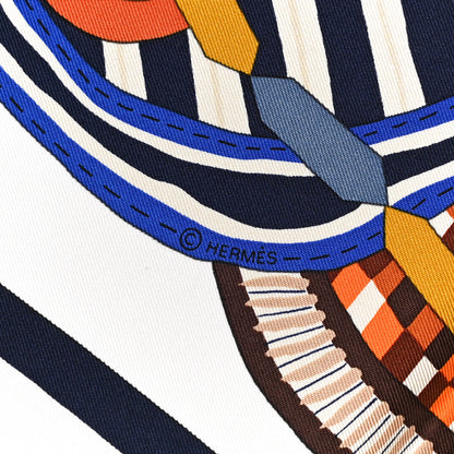 Hermes Silk La Selle Imaginaire Scarf 90 White Bleu Brune 4 of 5