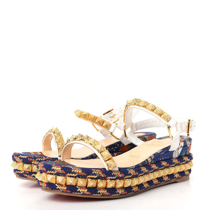 Christian Louboutin Nappa Soie Tattoo Pira Ryad 60 Platform Sandals 37 White Navy 3 of 10