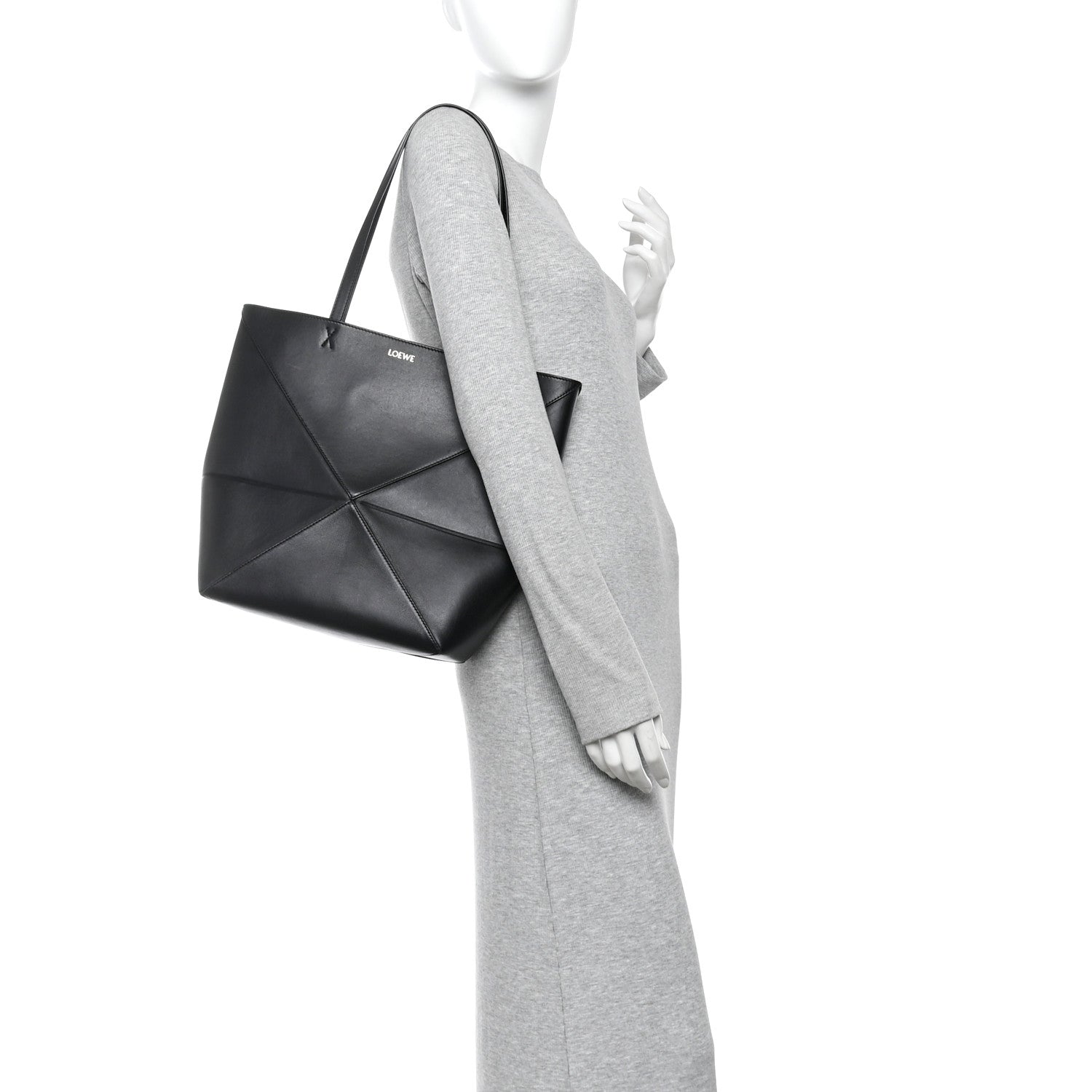 出品5/31まで☆LOEWE☆ Loewe Shiny Calfskin Medium Puzzle Fold Tote Black 1919981