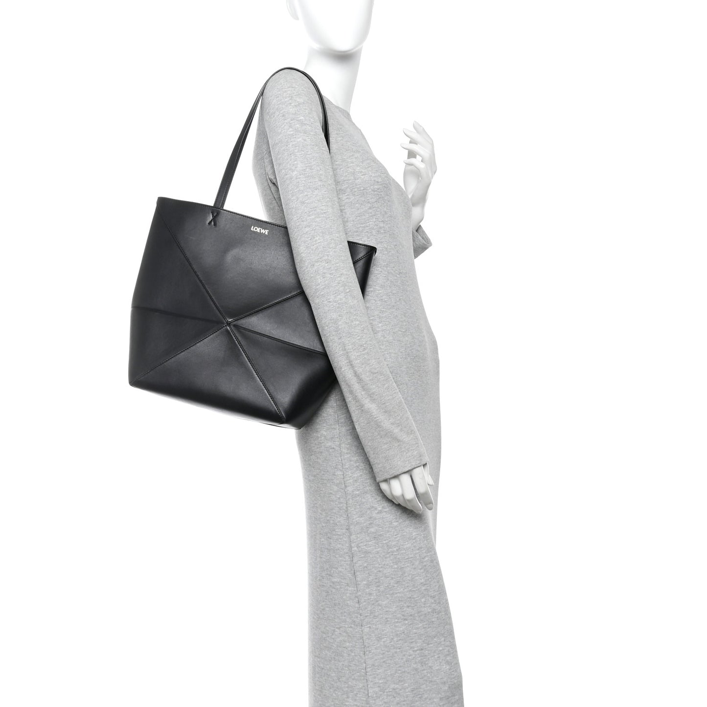 Shiny Calfskin Medium Puzzle Fold Tote Black