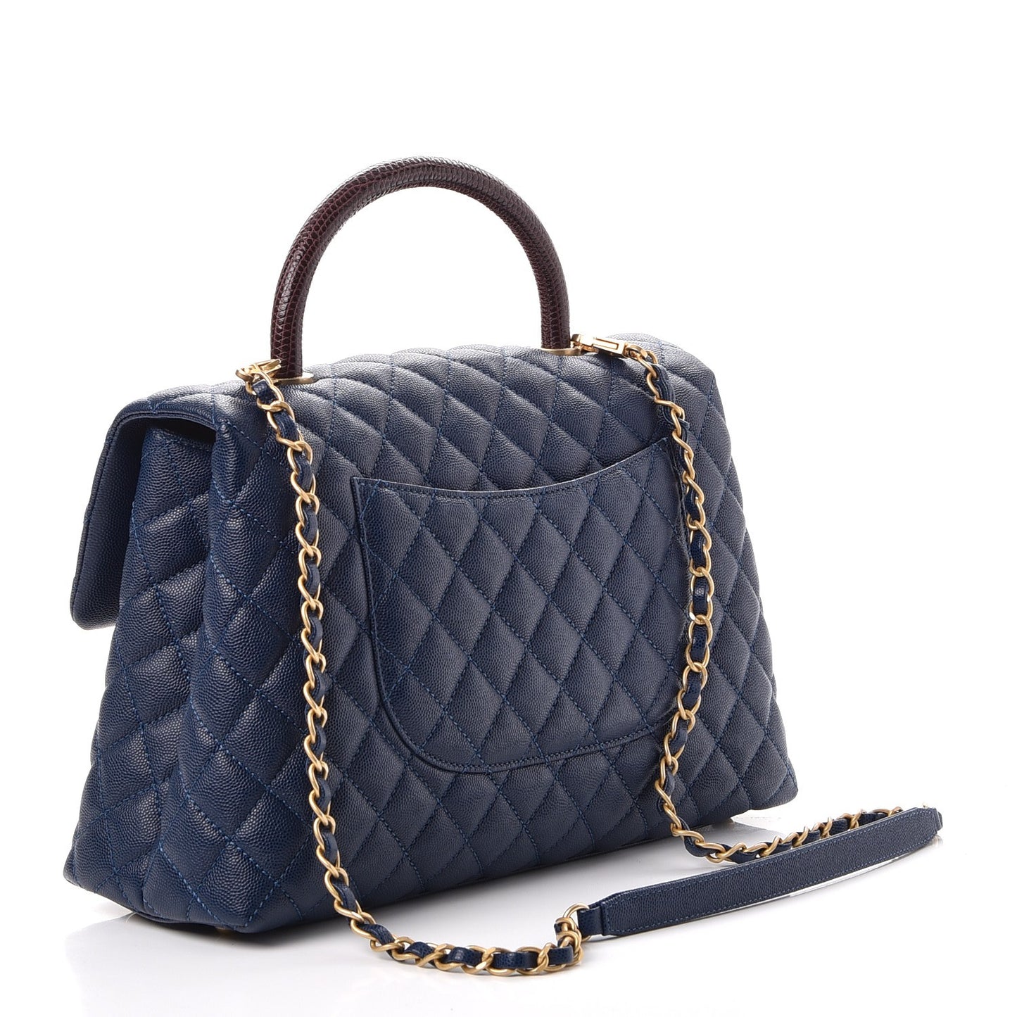 Caviar Lizard Quilted Medium Coco Handle Flap Navy