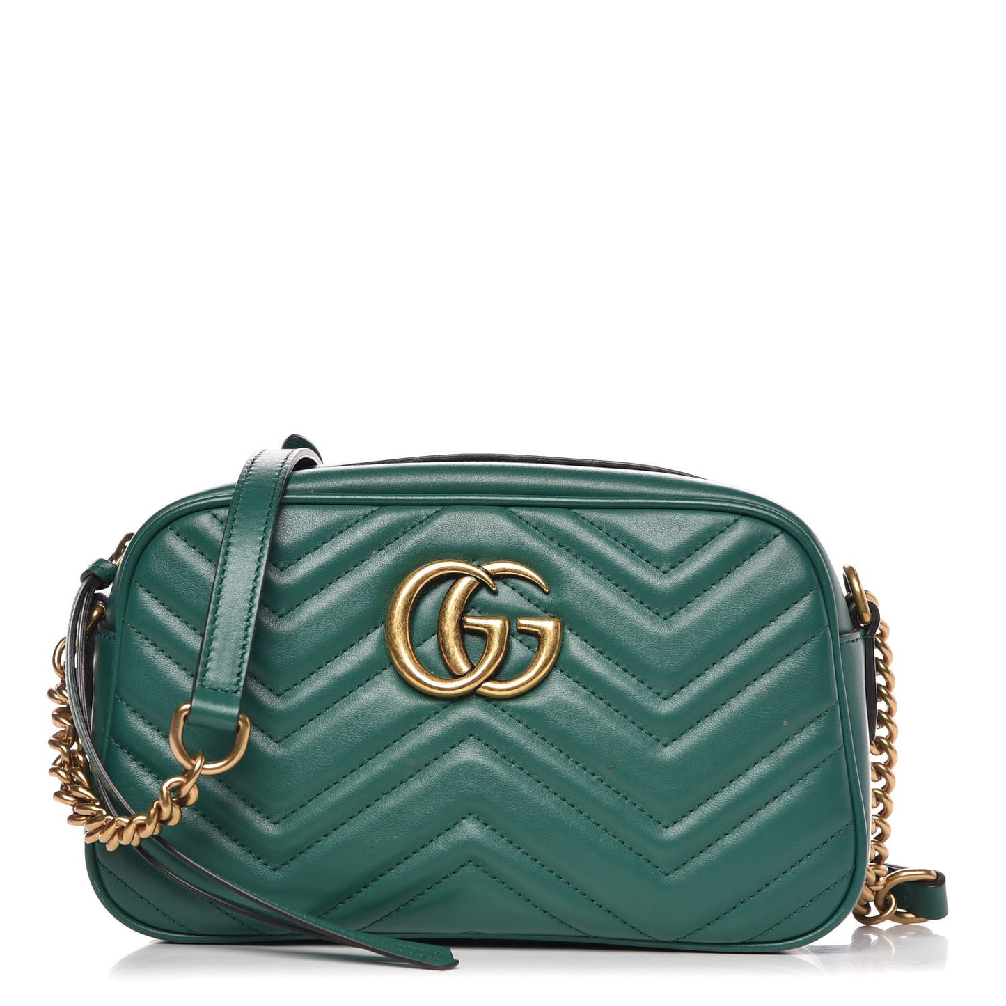 Calfskin Matelasse Small GG Marmont Chain Shoulder Bag Emerald Green