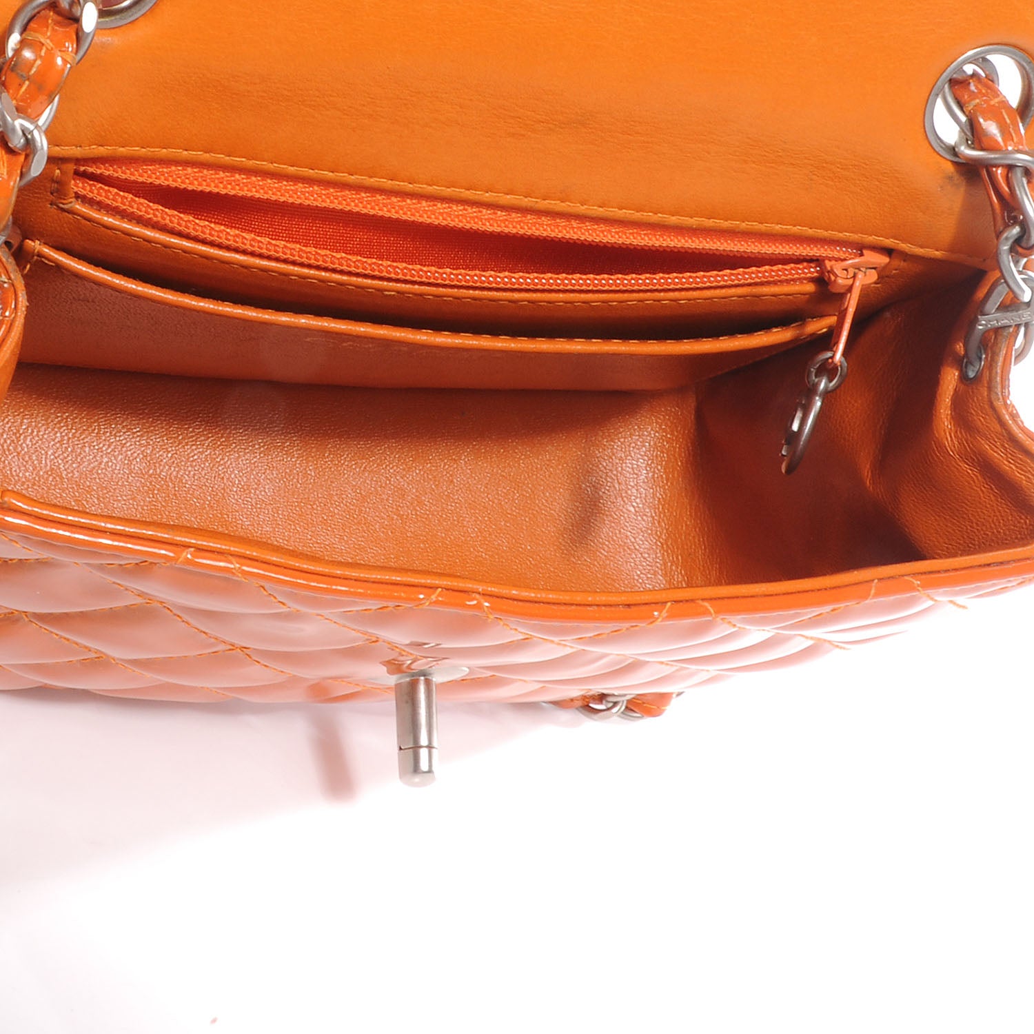 Chanel Patent Quilted Mini Square Flap Orange 7 of 9