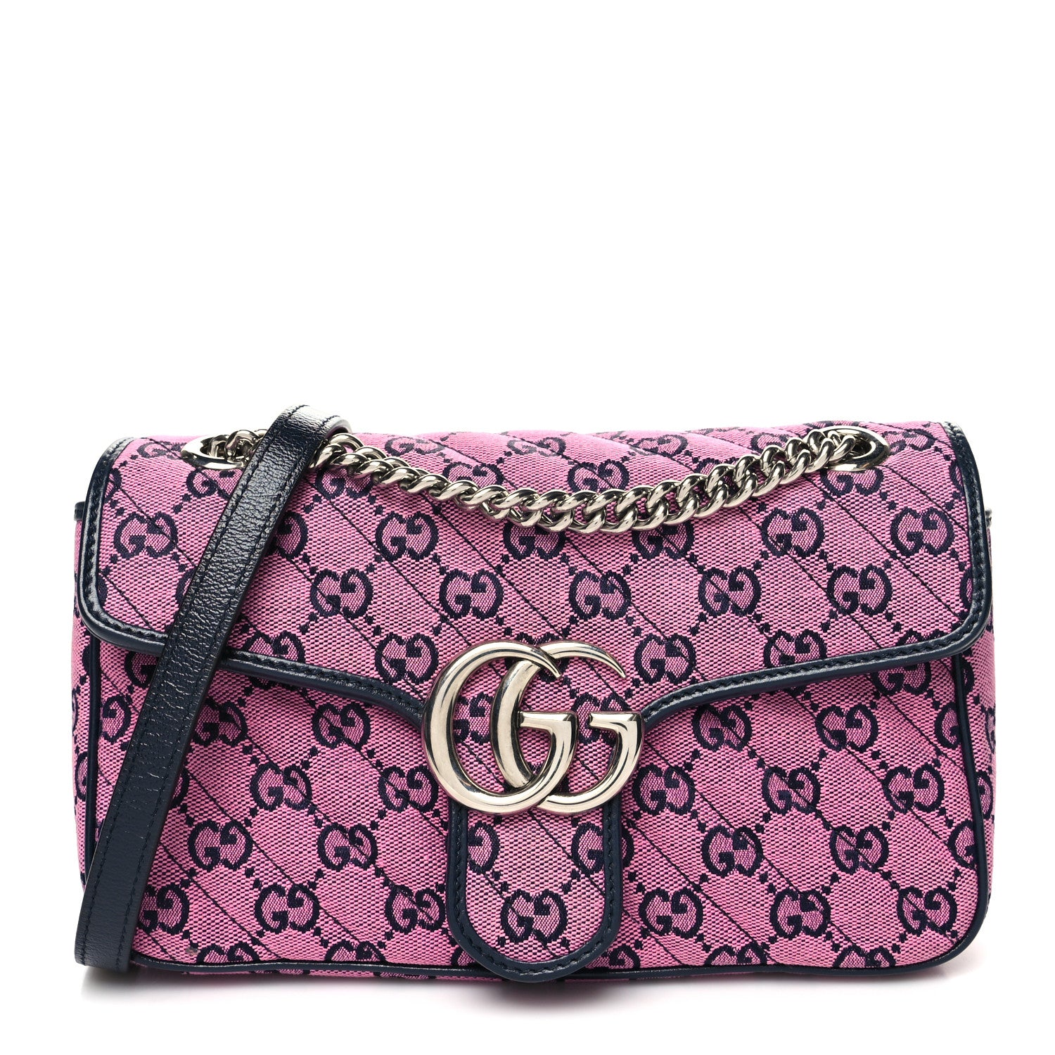 Gucci Monogram Multicolor Matelasse Diagonal Small GG Marmont Shoulder Bag Pink Blue 1 of 12