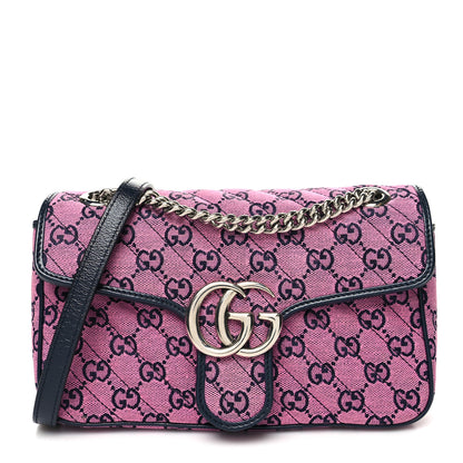 Gucci Monogram Multicolor Matelasse Diagonal Small GG Marmont Shoulder Bag Pink Blue 1 of 12