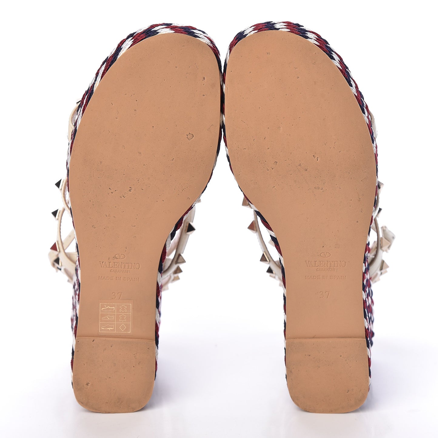 Patent Rockstud Ankle Strap Torchon Espadrille Caged 25/95mm Wedge Sandals 37 Light Ivory