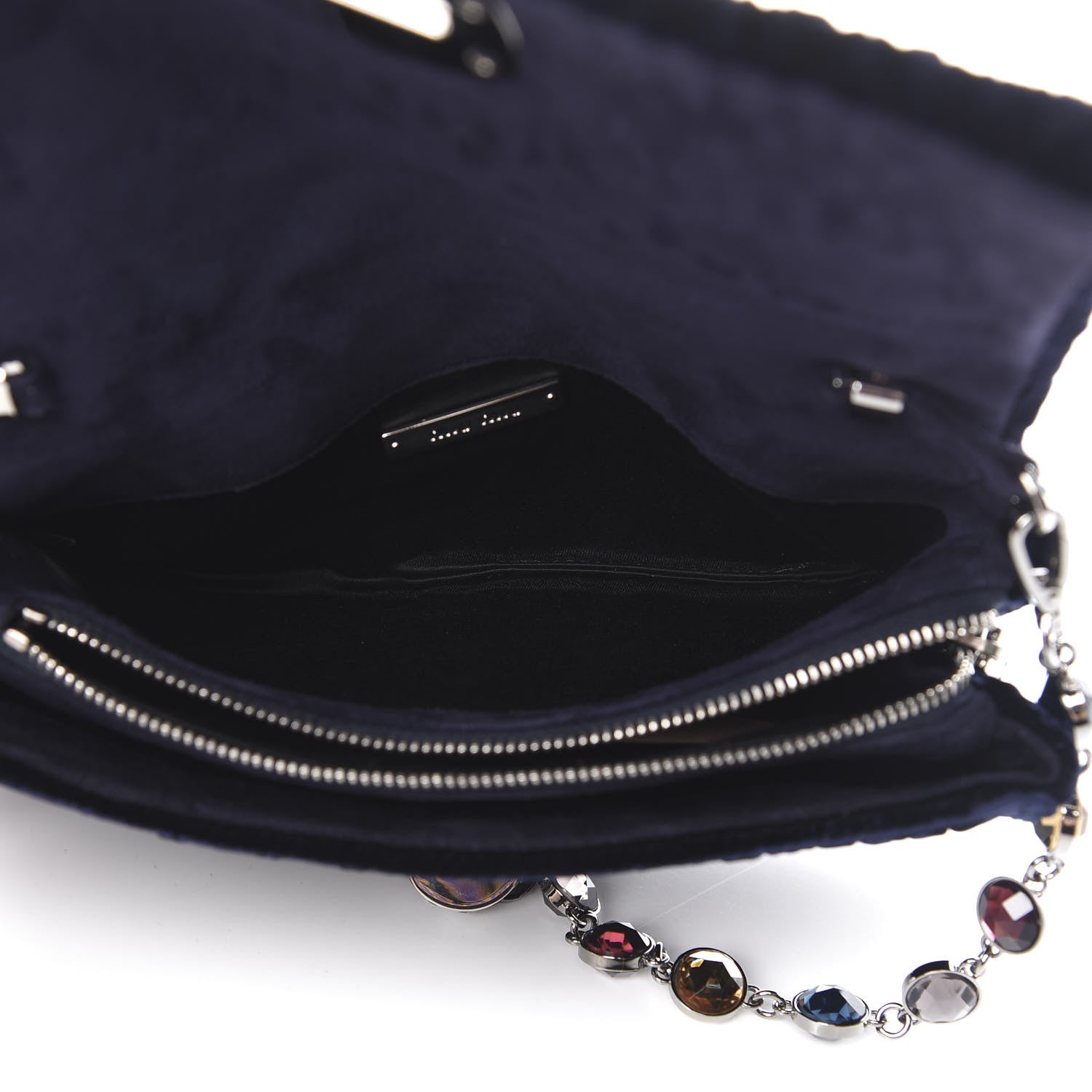 Miu Miu Velluto Matelasse Crystal Flap Clutch Navy 5 of 10