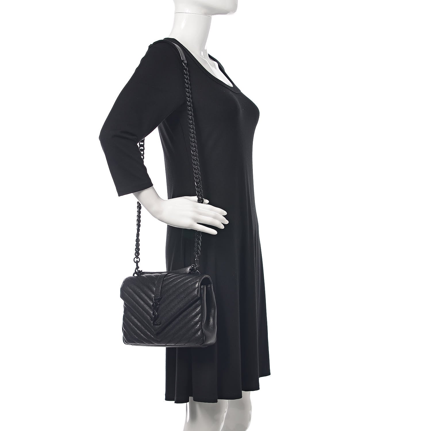 Saint Laurent Sheepskin Matelasse Chevron Monogram Medium College Bag Black 2 of 8