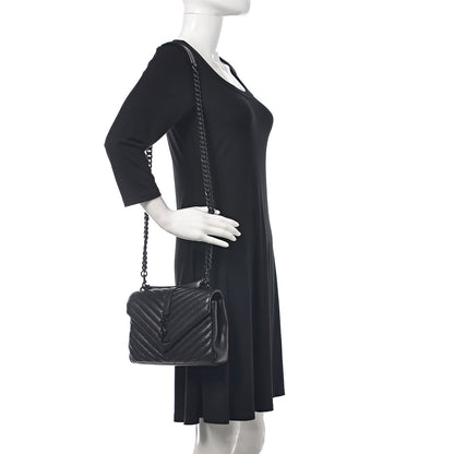 Saint Laurent Sheepskin Matelasse Chevron Monogram Medium College Bag Black 2 of 8