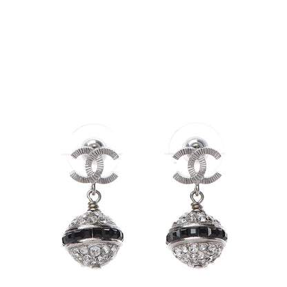 Chanel Crystal CC Drop Earrings Black Silver 1 of 5