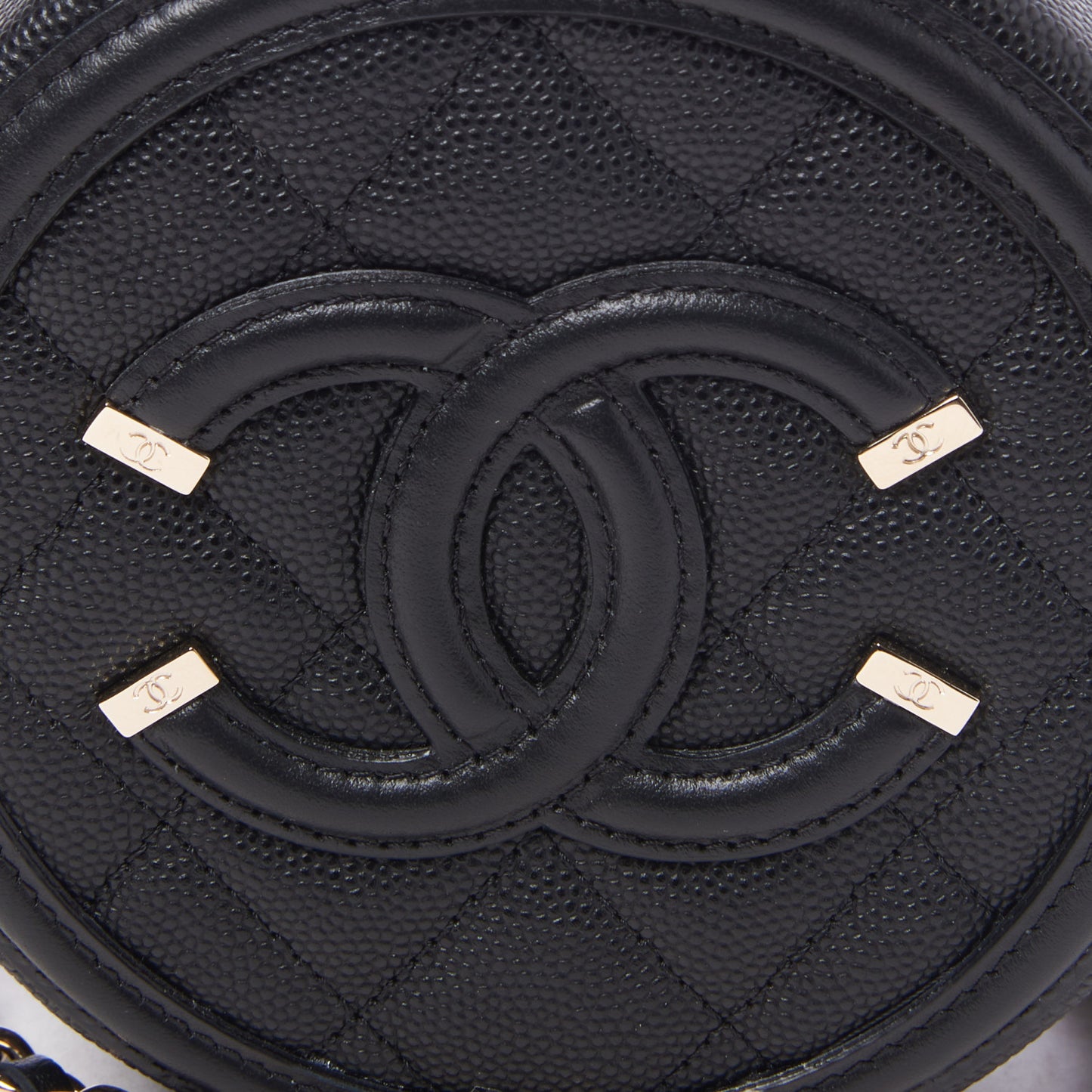Caviar Quilted Round Filigree Crossbody Black