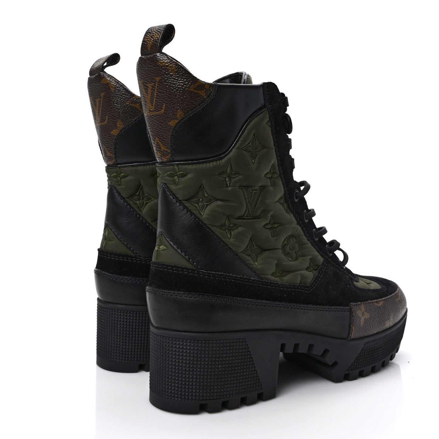 Nylon Embroidered Monogram Suede Laureate Platform Desert Boots 38.5 Kaki