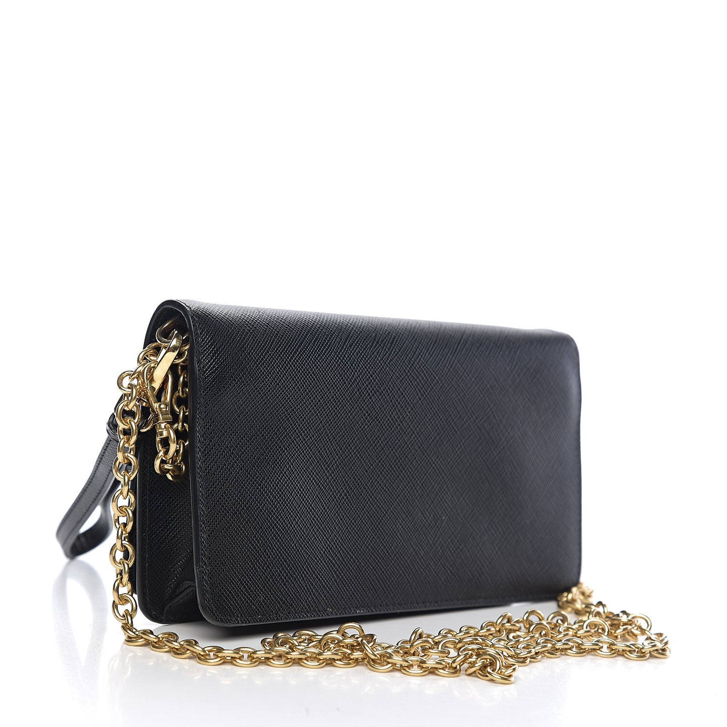 Saffiano Lux Monochrome Chain Wallet Black