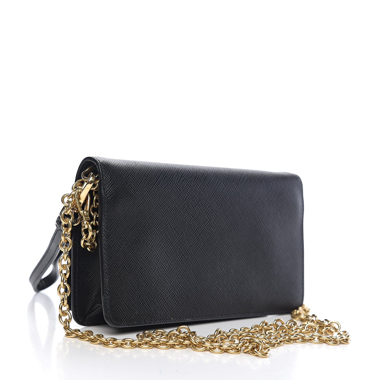 Prada Saffiano Lux Monochrome Chain Wallet Black 2 of 9